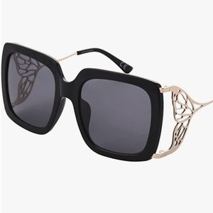 NWT Betsey Johnson black gold butterfly wing square sunglasses